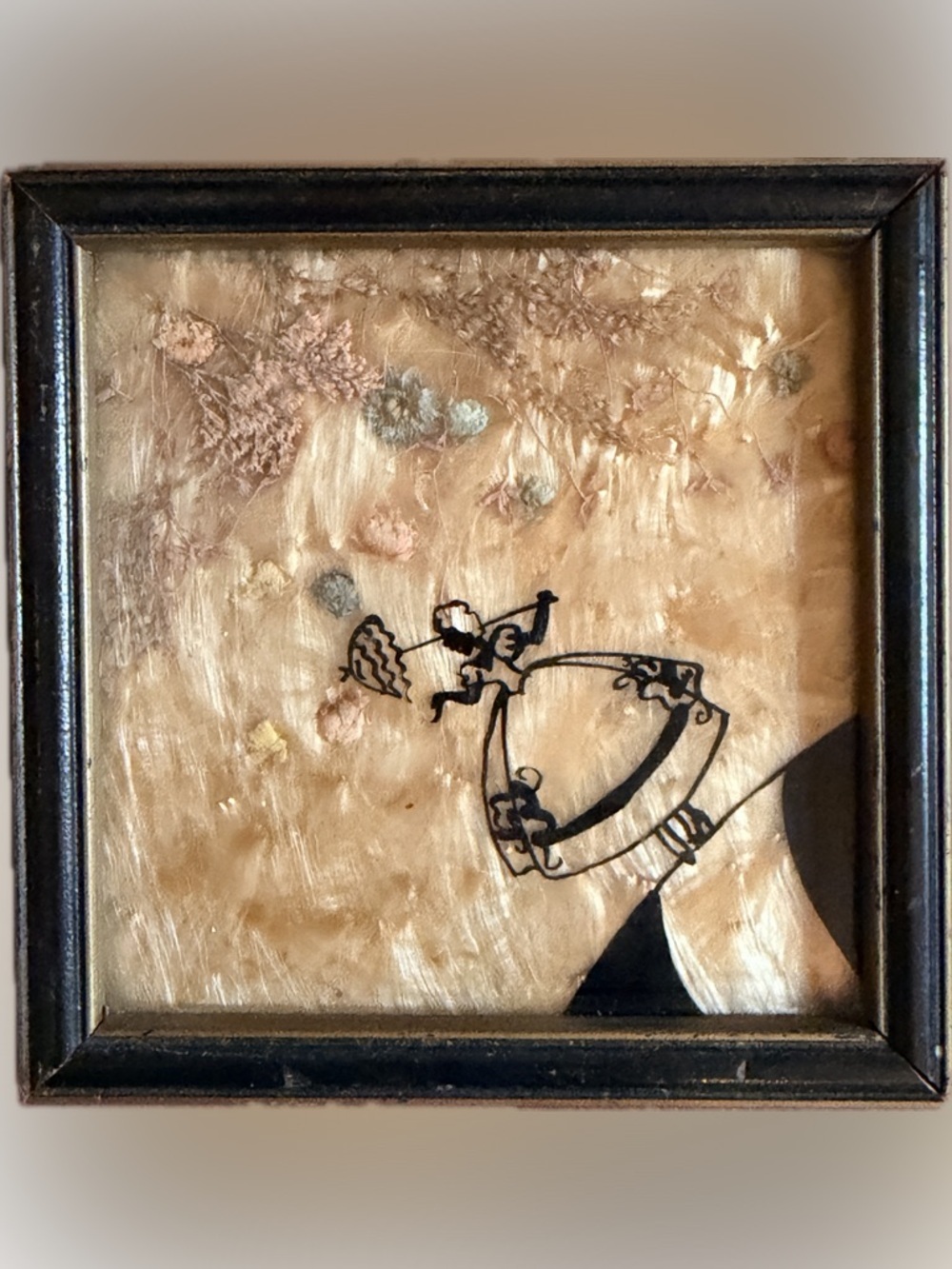 Vintage Reverse Painted Milkweed Silhouette Painting 4.25" x 4.25"